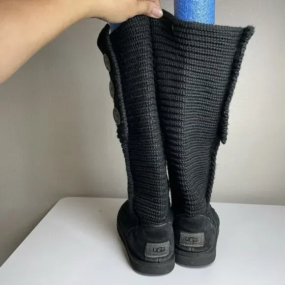 UGG Australia 5819 Classic Cardy Knit Black Fold Over Boots Shoes US Women's 8 - Picture 6 of 9